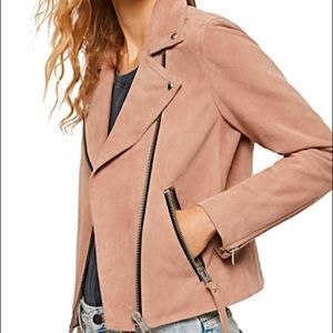 ALL SAINTS DALBY SUEDE PUTTY PINK MOTO JACKET